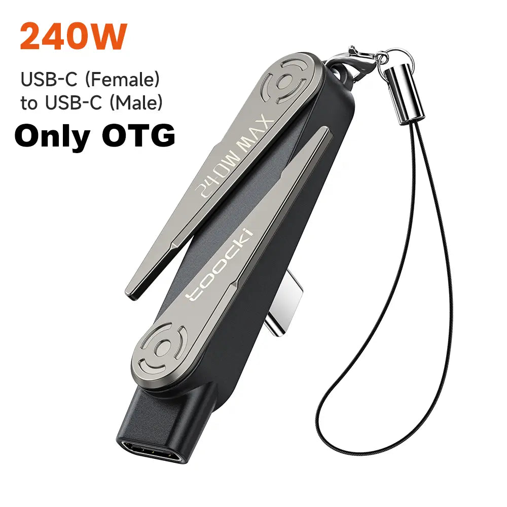 Toocki 240W/30W Super Fast Charging Cable with 360° Invisible Stand, Detachable 2 in 1 Charger Cord & Phone Holders for Gaming Office Car Travel, Zinc Alloy Lightning/Type C Port (Single Adapter Black)