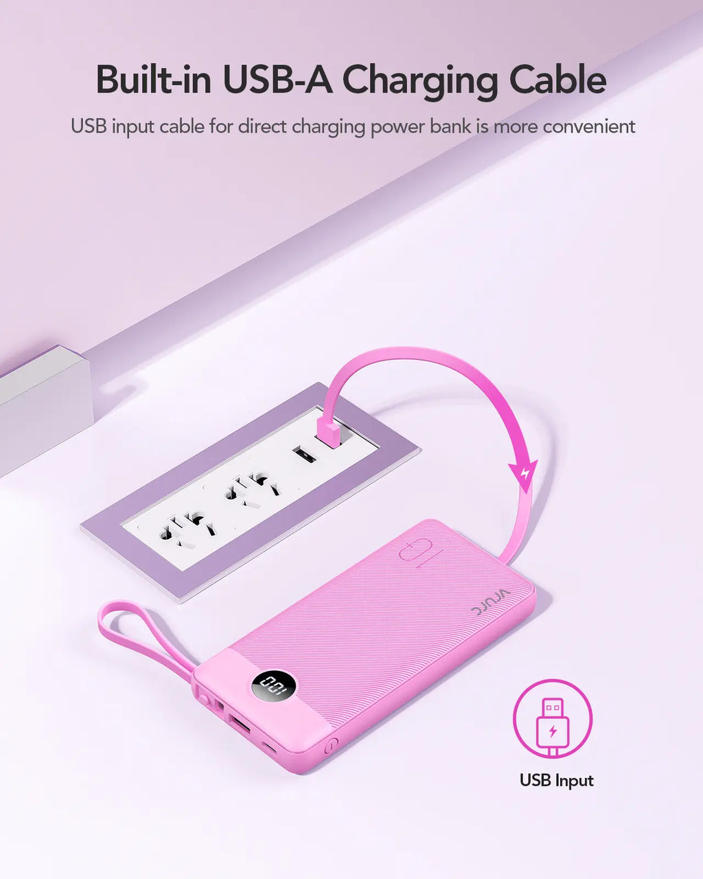 【BOGO】VRURC 10000Mah Portable Power Bank with 4 Built-In Cables, Battery Pack with LED Display, USB-C & Micro USB Rechargeable, Travel Charger for Iphone, Android, Ipad, Tablet, Earbuds #Summervibes