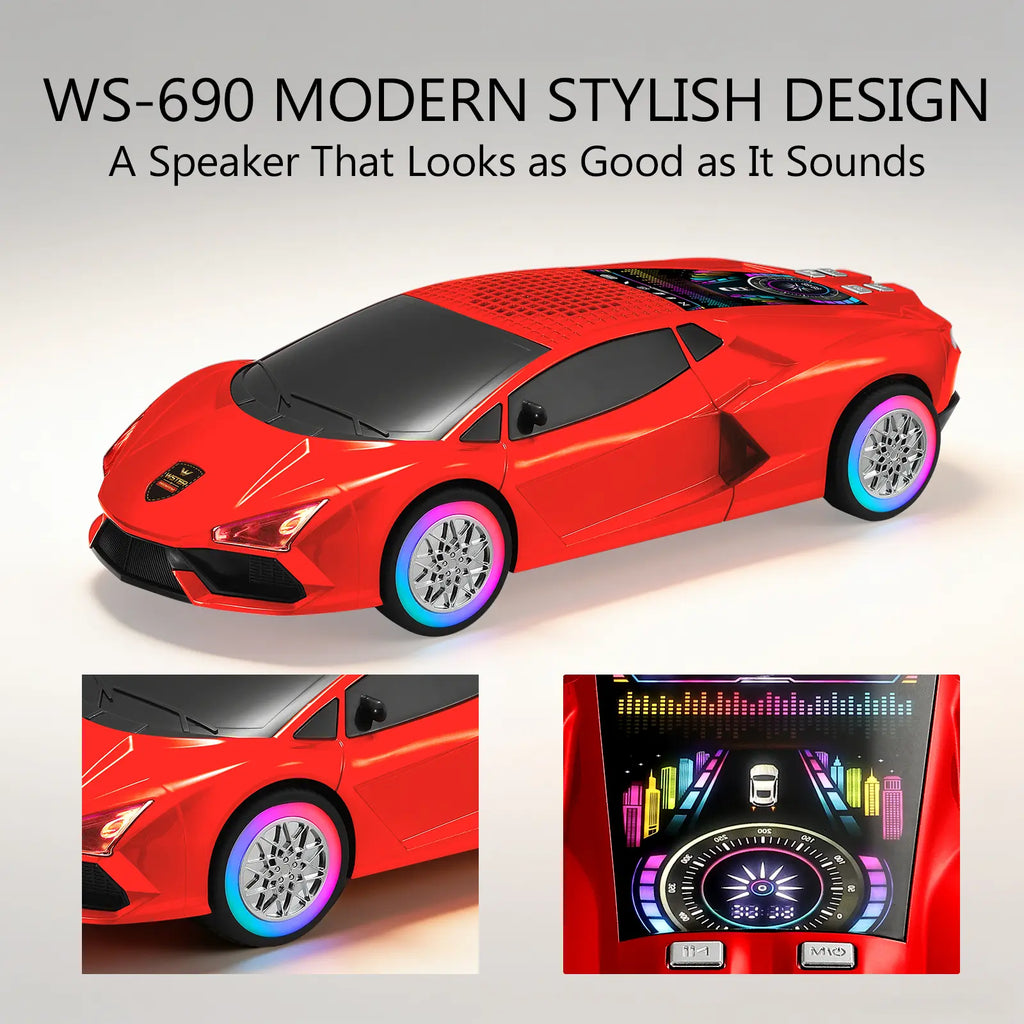 WSTER WS690 Racing Car Model Bluetooth Speaker RGB LED Wheels Hifi Audio Fathers Day Gift Men Desk Decor Wireless
