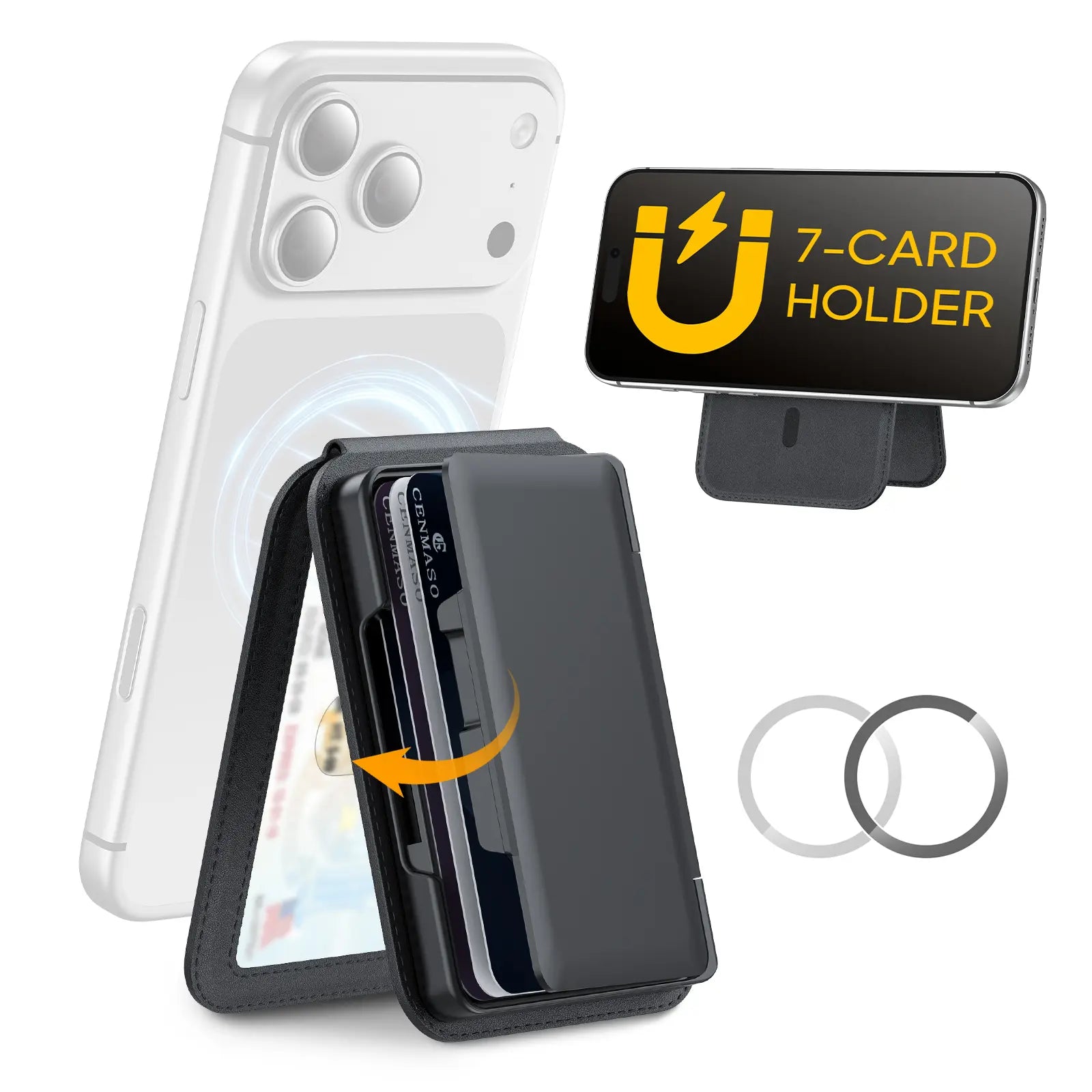 Vizvera for Magsafe Wallet Case, Phone Wallet for Men Women, [Hold 6-7 Cards] [RFID Blocking] [Adjustable Stand] Magnetic Wallet for Iphone 17/16/15/14/13/12 Series(Not for Mini) Summerwins