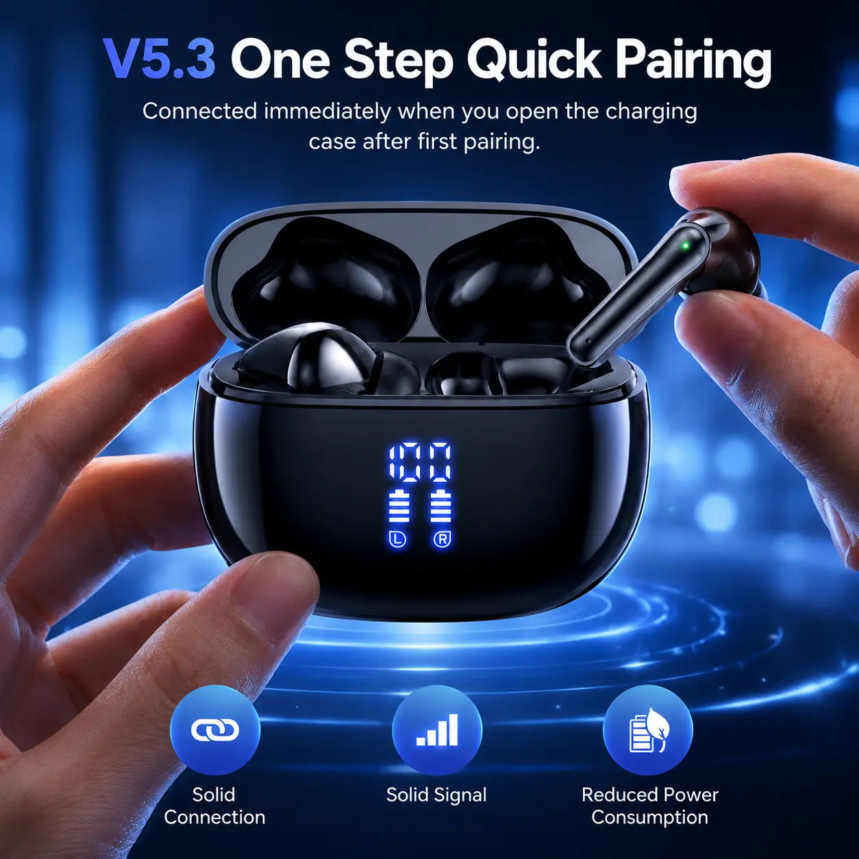 Bluetooth Earbuds, Wireless Earbuds with Bluetooth 5.3, 40H Playback, LED Digital Display Charging Case, 14.2Mm Stereo Sound, Touch Control, Built-In Mic Earphones for Iphone Android Sports Workout, T12