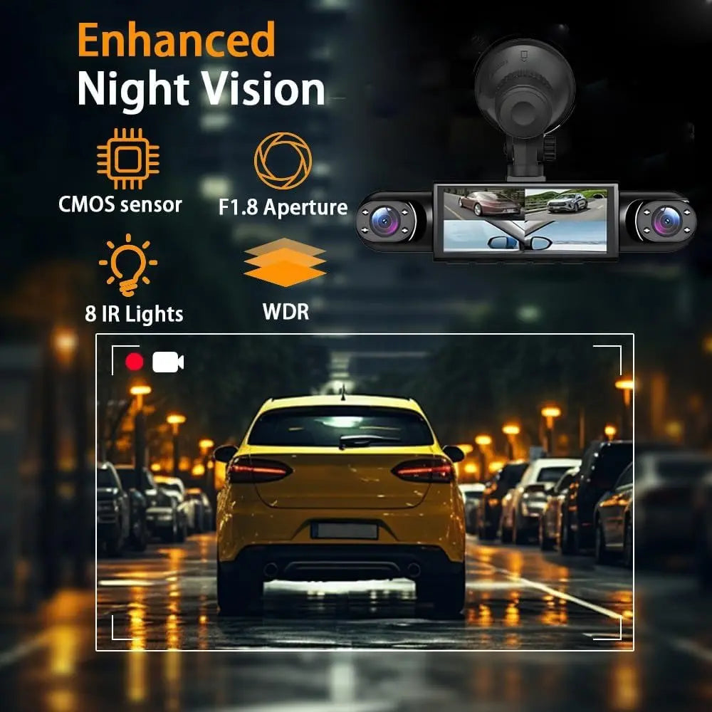 4 Channel Car Dash Cam,1080P Car DVR with 64GB Memory Card,Plug and Play Need Charge Car Video Surveillance with Night Vision 24/7Parking Mode Car DVR Hd Screen Front Rear Left and Right Dashcam Camera Wifi 3-Lens Dash Cam with Night Vision