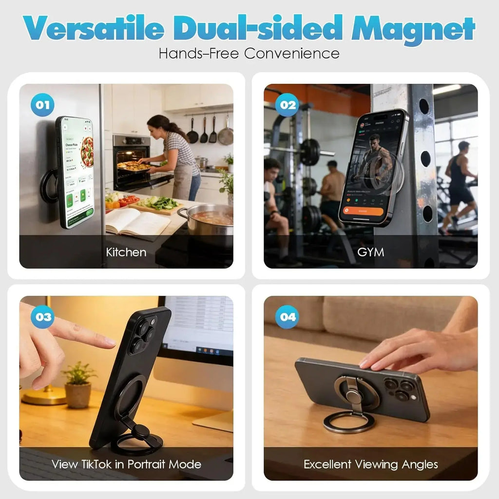 FUDUOO Magnetic Phone Stand & Fidget Spinner Combo, Dual Magnetic Ring Stand, Fidget Toys Adults, Foldable, 360° Rotation, Phone Holder Car, Desk Phone Stand, Magsafe Compatible, Stress Relief Accessory for Home/Office/Travel/Gym