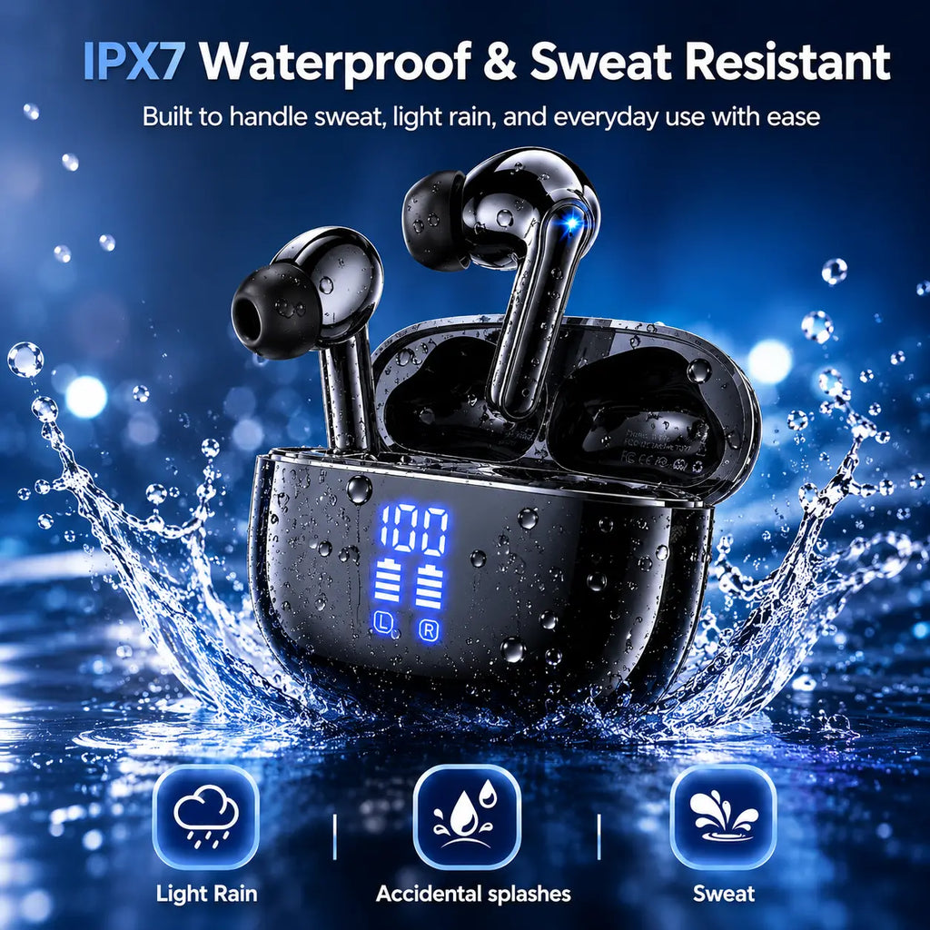 Bluetooth Earbuds, Wireless Earbuds with Bluetooth 5.3, 40H Playback, LED Digital Display Charging Case, 14.2Mm Stereo Sound, Touch Control, Built-In Mic Earphones for Iphone Android Sports Workout, T12