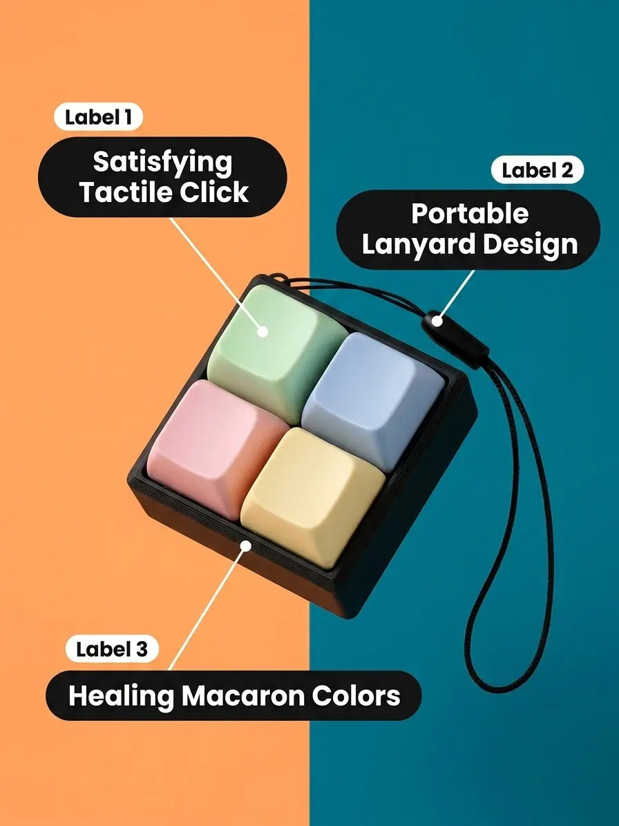 Macaron Keyboard Fidget Toy - Mechanical Switch Stress Relief Keychain, Portable EDC Clicker for Anxiety, ADHD & Focus, Mini Keyboard Fidget with Lanyard, Cute Sensory Gift for Teens & Adults, Relieve Stress Anywhere