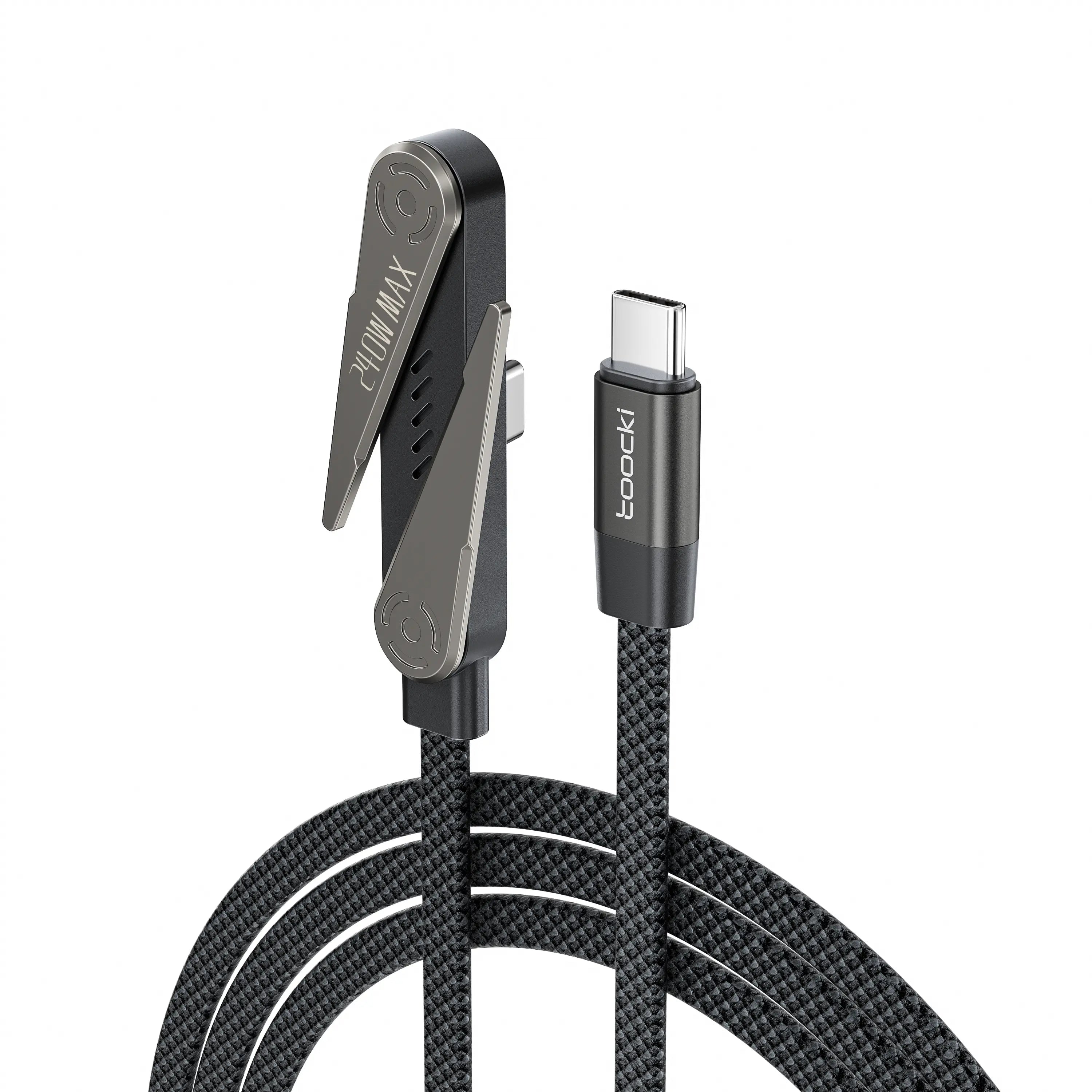 Toocki 240W/30W Super Fast Charging Cable with 360° Invisible Stand, Detachable 2 in 1 Charger Cord & Phone Holders for Gaming Office Car Travel, Zinc Alloy Lightning/Type C Port (Single Adapter Black)