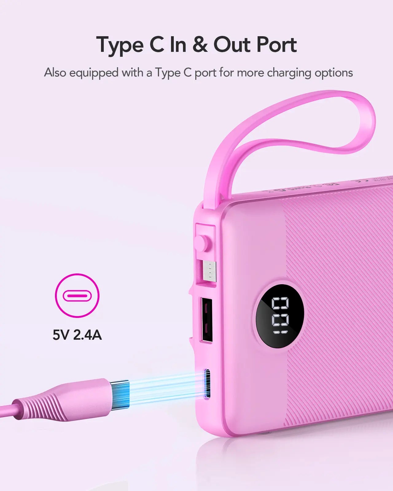 【BOGO】VRURC 10000Mah Portable Power Bank with 4 Built-In Cables, Battery Pack with LED Display, USB-C & Micro USB Rechargeable, Travel Charger for Iphone, Android, Ipad, Tablet, Earbuds #Summervibes