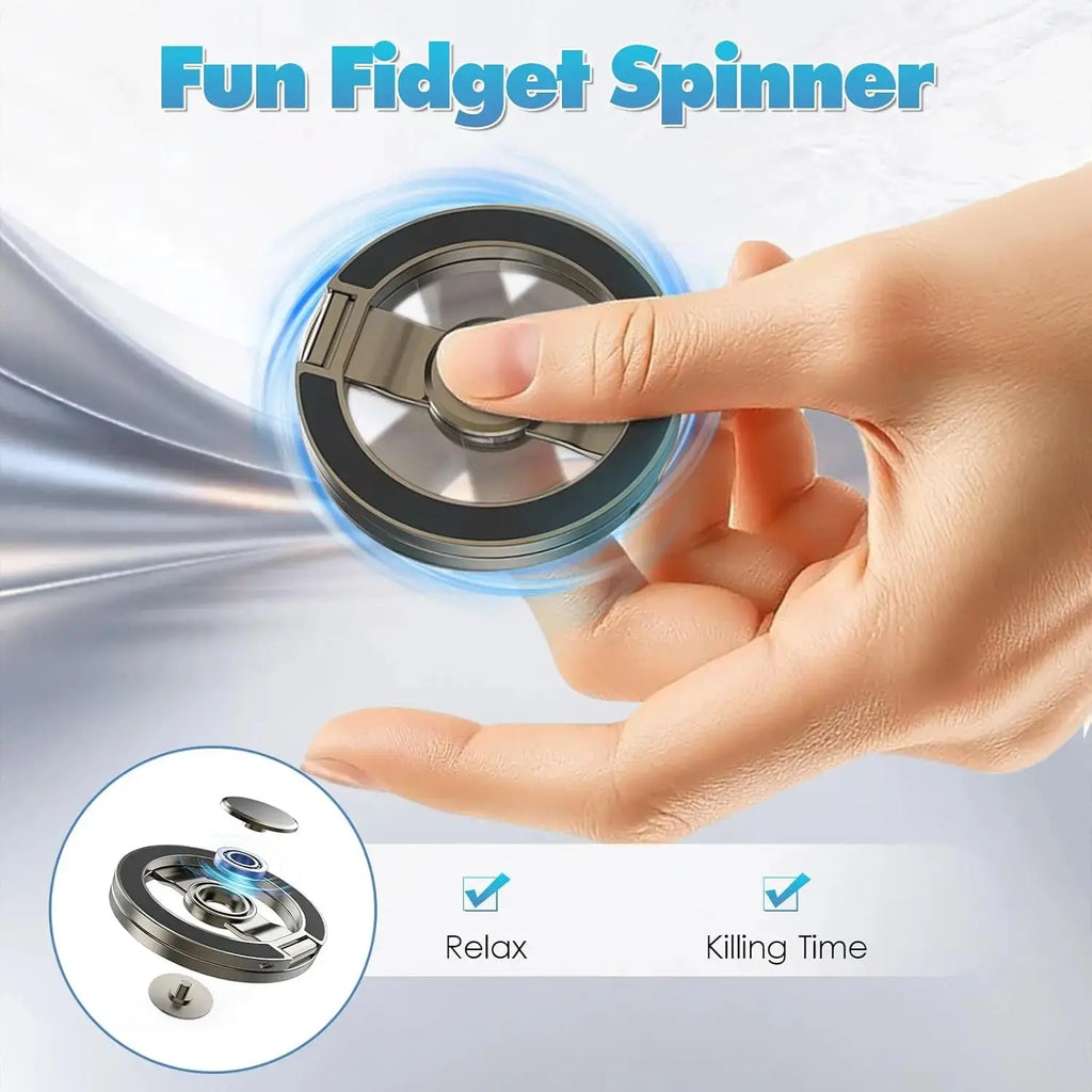 FUDUOO Magnetic Phone Stand & Fidget Spinner Combo, Dual Magnetic Ring Stand, Fidget Toys Adults, Foldable, 360° Rotation, Phone Holder Car, Desk Phone Stand, Magsafe Compatible, Stress Relief Accessory for Home/Office/Travel/Gym
