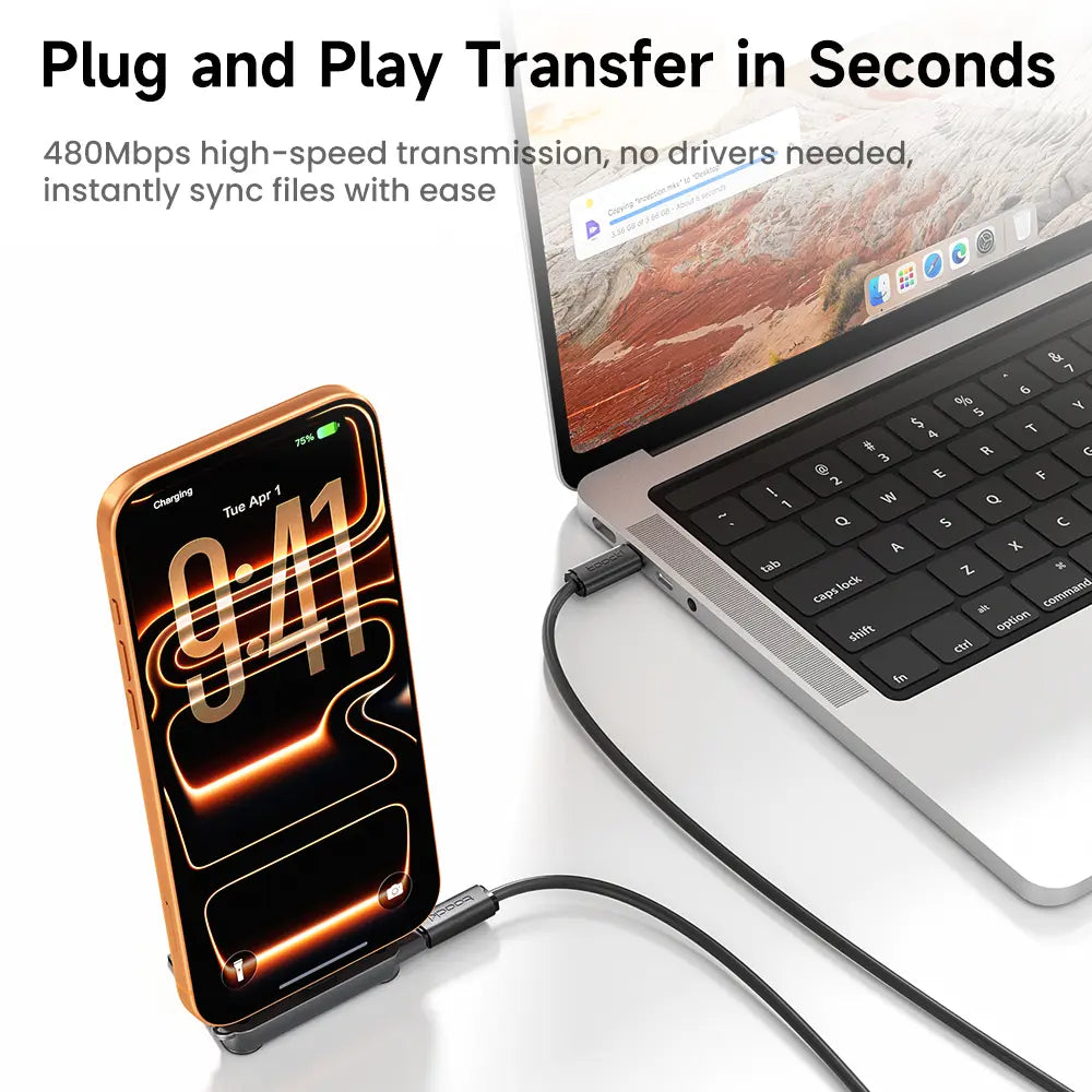 Toocki 240W/30W Super Fast Charging Cable with 360° Invisible Stand, Detachable 2 in 1 Charger Cord & Phone Holders for Gaming Office Car Travel, Zinc Alloy Lightning/Type C Port (Single Adapter Black)