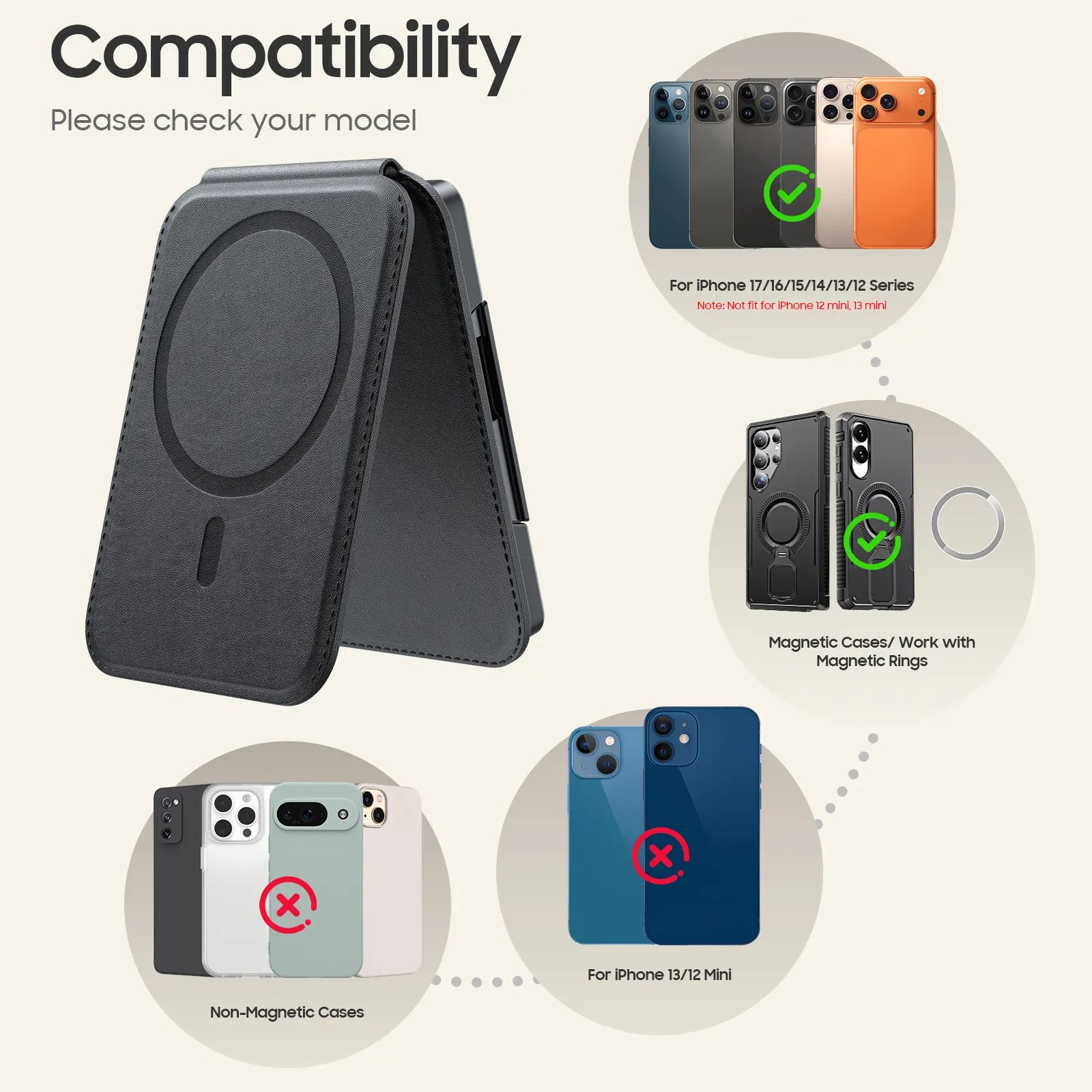 Vizvera for Magsafe Wallet Case, Phone Wallet for Men Women, [Hold 6-7 Cards] [RFID Blocking] [Adjustable Stand] Magnetic Wallet for Iphone 17/16/15/14/13/12 Series(Not for Mini) Summerwins