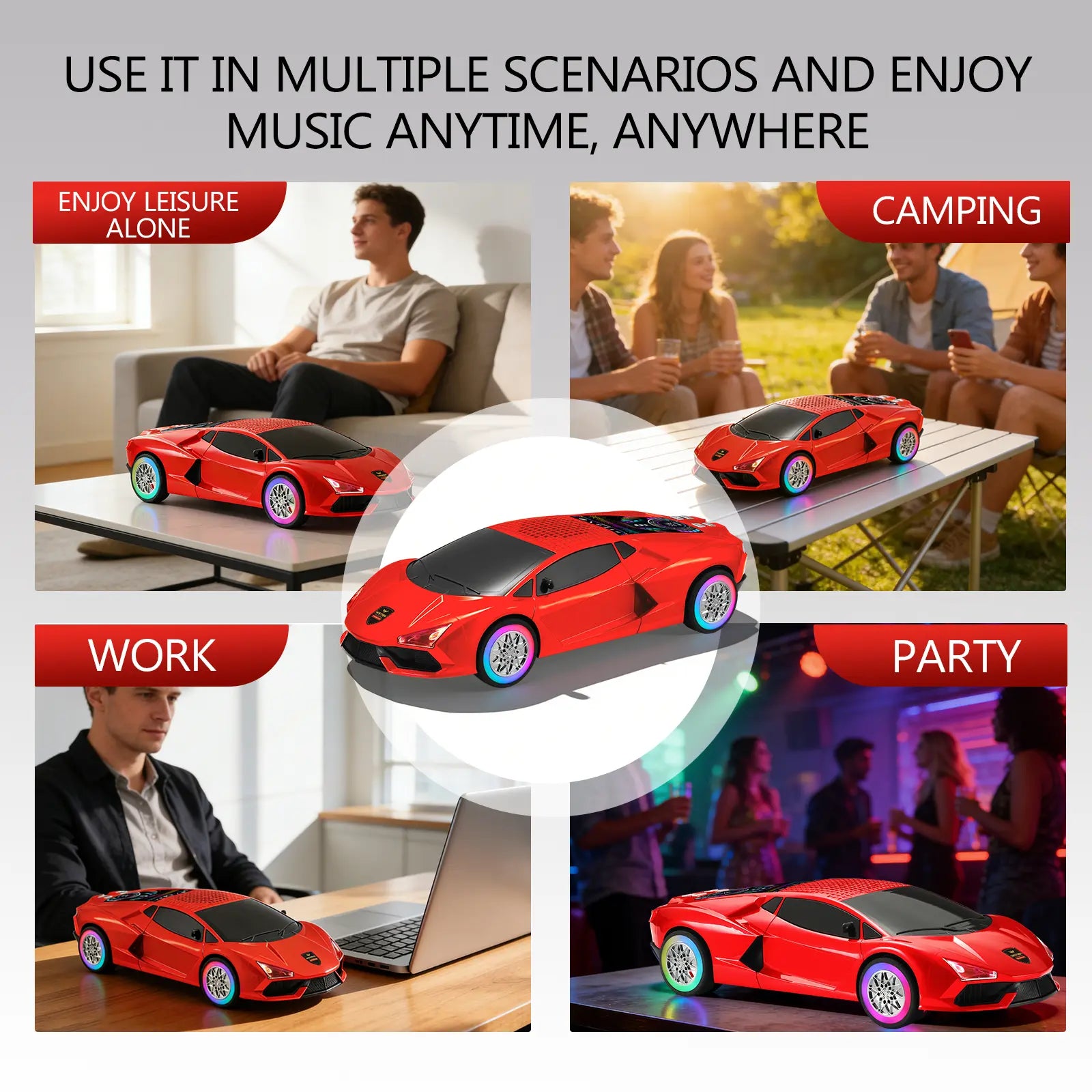 WSTER WS690 Racing Car Model Bluetooth Speaker RGB LED Wheels Hifi Audio Fathers Day Gift Men Desk Decor Wireless