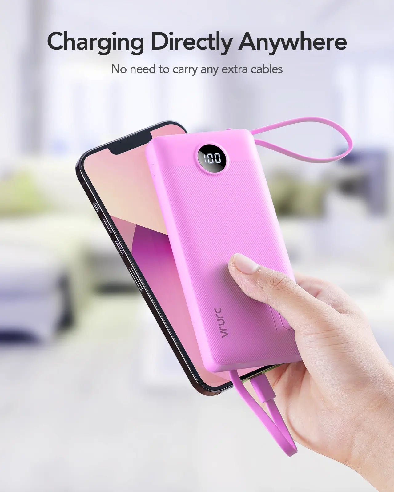 【BOGO】VRURC 10000Mah Portable Power Bank with 4 Built-In Cables, Battery Pack with LED Display, USB-C & Micro USB Rechargeable, Travel Charger for Iphone, Android, Ipad, Tablet, Earbuds #Summervibes