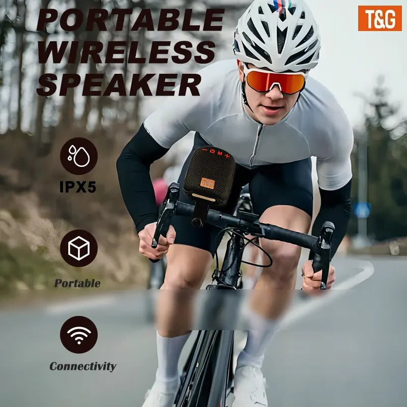 T&G 392 Outdoor Cycling Compact Wireless Speaker - IPX5 Waterproof Audio Device with TWS Music Player, FM, TF Card, USB Drive Support for Phone, Tablet Connection