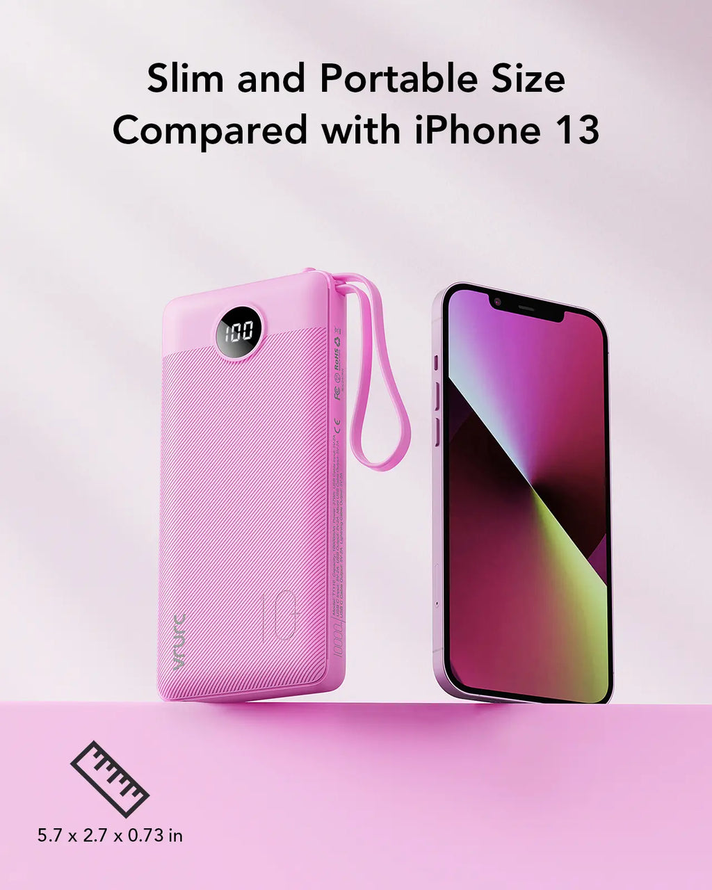 【BOGO】VRURC 10000Mah Portable Power Bank with 4 Built-In Cables, Battery Pack with LED Display, USB-C & Micro USB Rechargeable, Travel Charger for Iphone, Android, Ipad, Tablet, Earbuds #Summervibes