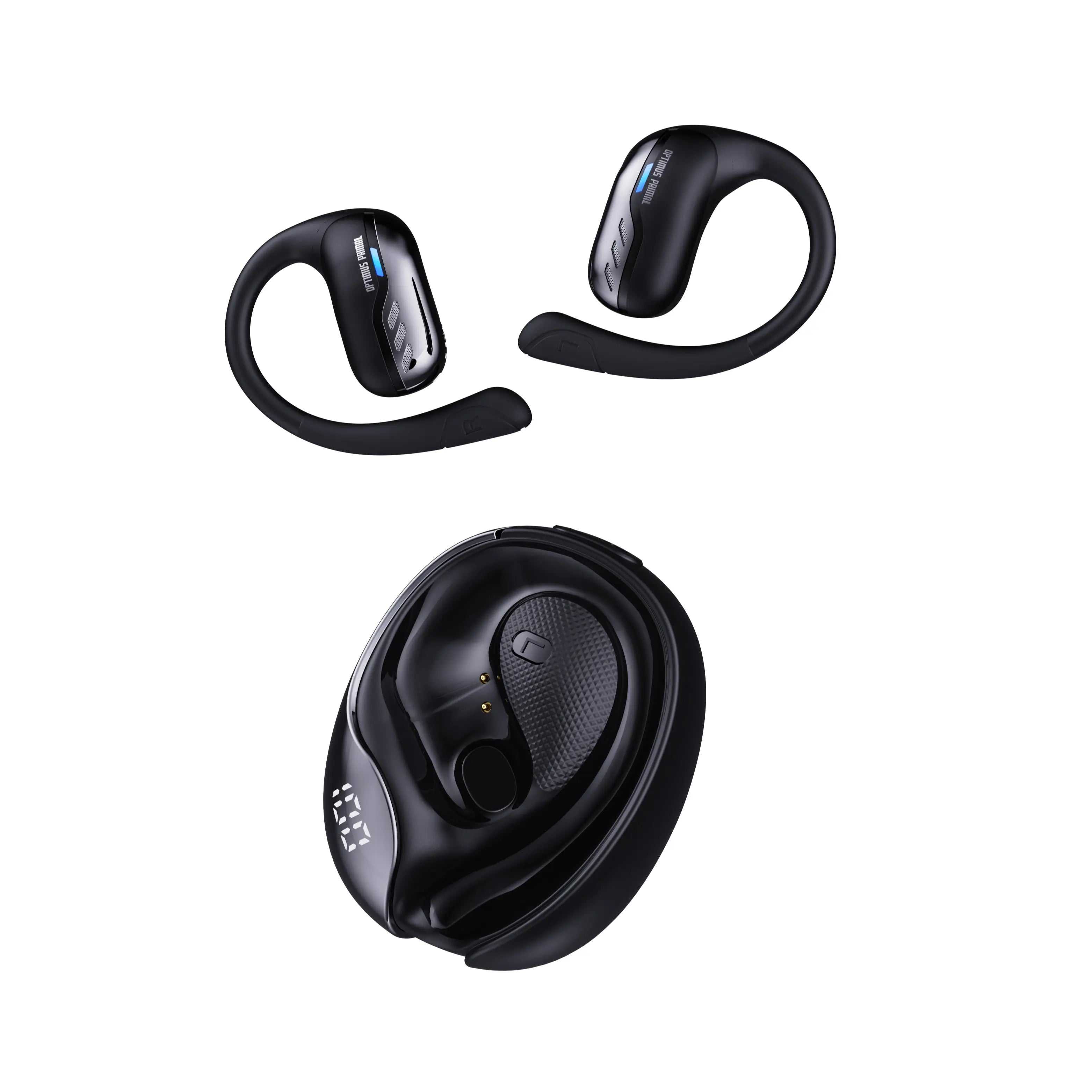 TRANSFORMERS T55 Open Ear Wireless Headphones - Bluetooth 5.4 Connection, IPX5 Waterproof Ear Hooks, Surround Sound Audio, LED Display, Lanyard, Aesthetic Black Optimus Primal Headphone for Sports (Running, Workouts)