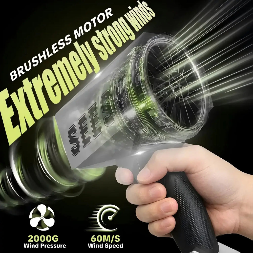 【Fathersdaygift】Seese 2000G Cyber Cordless Leaf Blower Violent Turbofan,120 Mph+,Brushlesspure Copper Motor Jet Fan with Battery,Cordlessturbo Super Power Air Duster, Car Drying after Wash, Snowremoval Fathersdaygift
